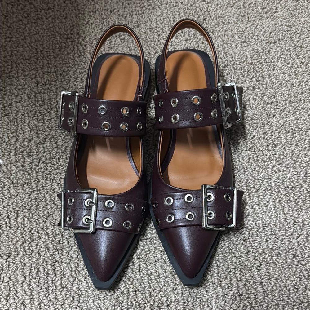 Women's Brown Slingback Shoes with Buckles